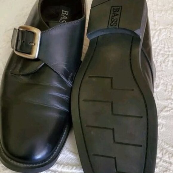 Bass Men\'s Faze Black Leather Shoes Silver Buckle Size 10 Made in Italy